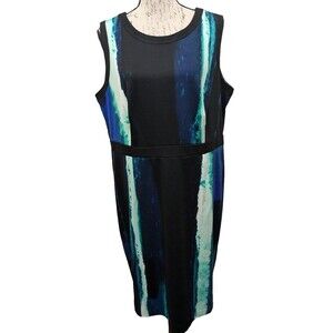 Calvin Klein Dress 14WP  Black Vertical Mediterranean Stripes Sheath Business